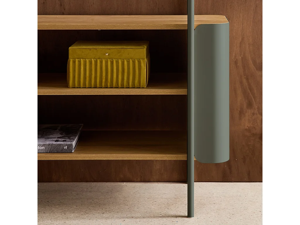 Etagère bibliothèque métal courbé et décor bois 6 niveaux vert - Molto