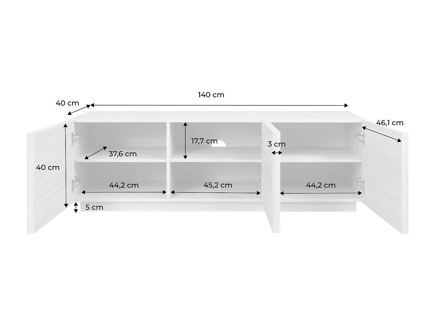 Meuble TV décor bois noyer 3 portes L 140 x P 43 x H 45cm - Kuba