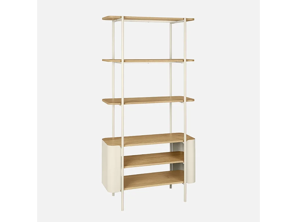 Etagère bibliothèque métal courbé et décor bois 6 niveaux beige - Molto