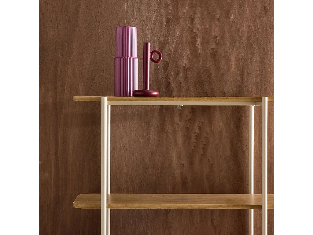 Etagère bibliothèque métal courbé et décor bois 6 niveaux beige - Molto