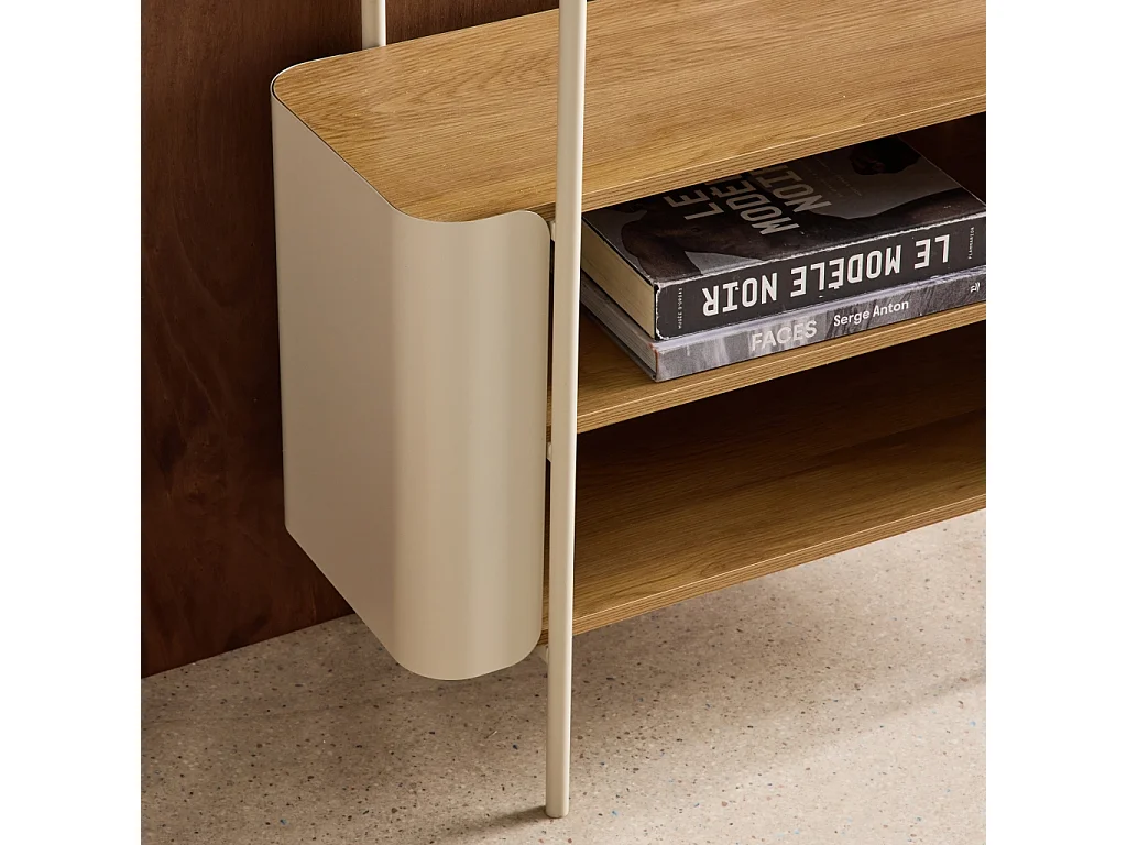 Etagère bibliothèque métal courbé et décor bois 6 niveaux beige - Molto