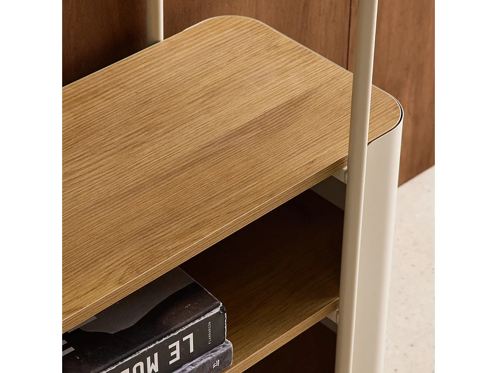 Etagère bibliothèque métal courbé et décor bois 6 niveaux beige - Molto