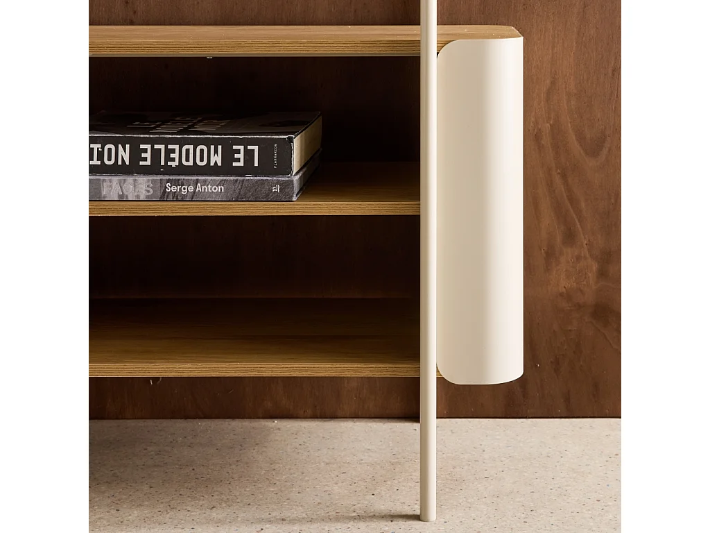 Etagère bibliothèque métal courbé et décor bois 6 niveaux beige - Molto