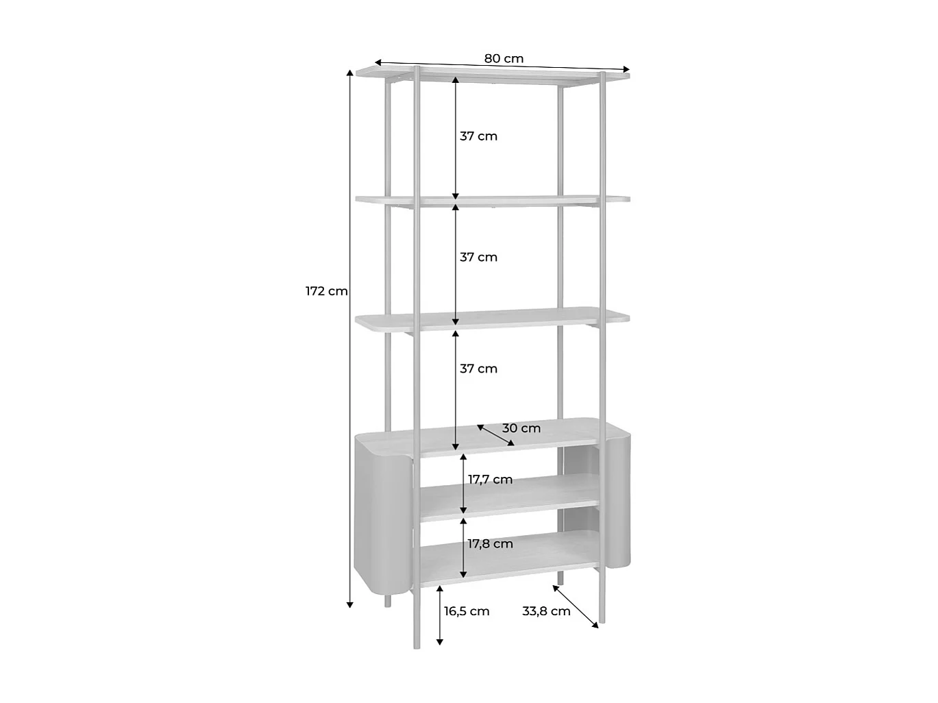 Etagère bibliothèque métal courbé et décor bois 6 niveaux beige - Molto