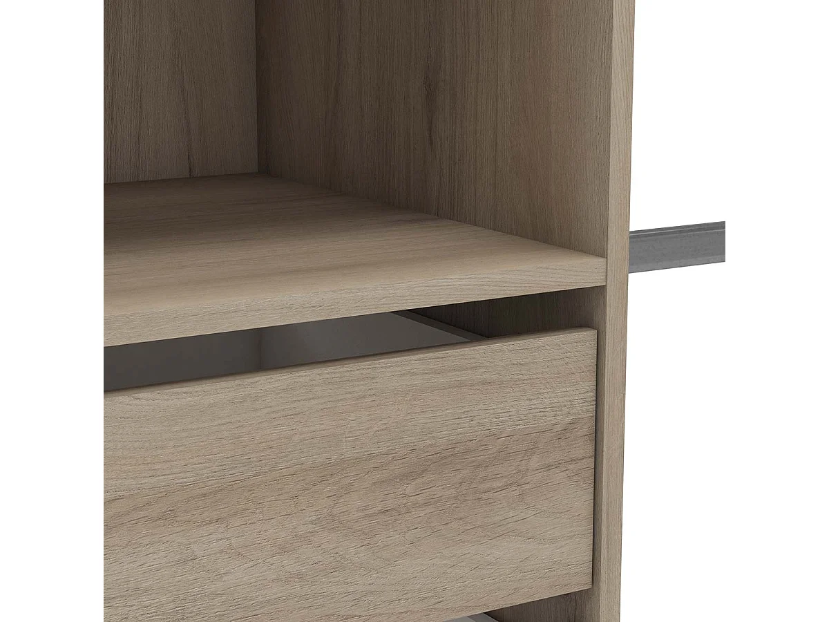 Armoire dressing avec 2 penderies, 4 étagères et 2 tiroirs couleur chêne - Largeur 184,5 x Profondeur 44,1 x Hauteur 204,5 cm