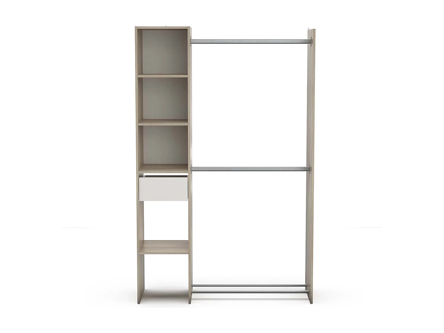 Armoire dressing avec 2 penderies, 4 étagères et 1 tiroir couleur chêne - Largeur 118 x Profondeur 39,5 x Hauteur 183 cm