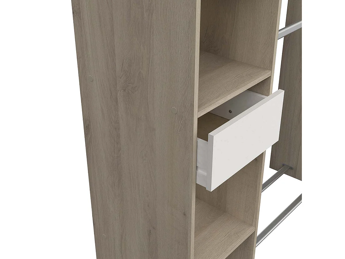 Armoire dressing avec 2 penderies, 4 étagères et 1 tiroir couleur chêne - Largeur 118 x Profondeur 39,5 x Hauteur 183 cm