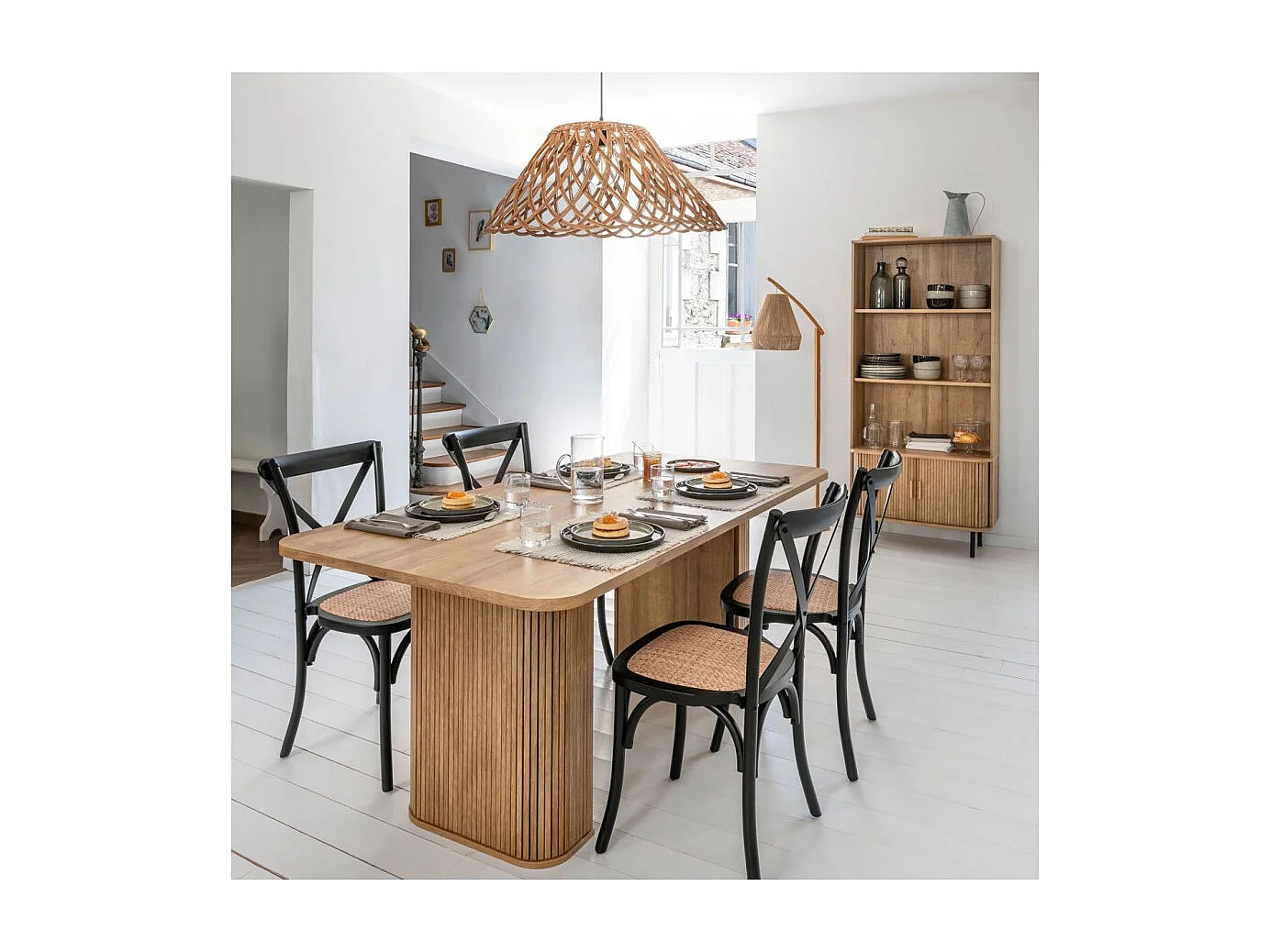 Table à manger rectangulaire en placage effet bois - Longueur 180 x Profondeur 90 x Hauteur 75 cm