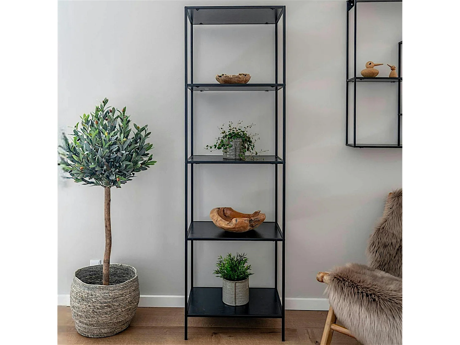 Meuble colonne noir 5 plateaux VARDE