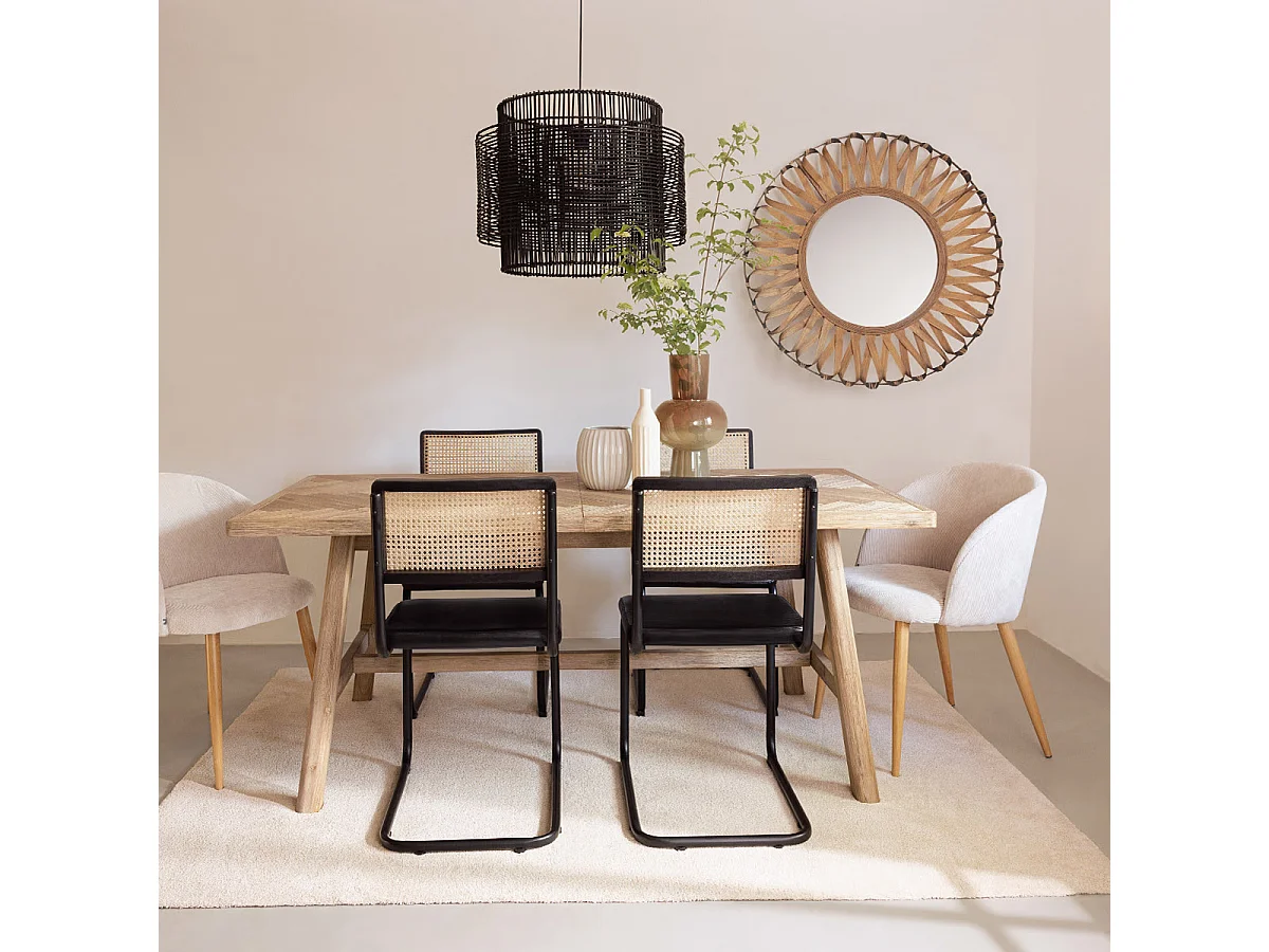 Table à manger extensible en bois d'acacia et motifs chevrons - Longueur 180 x Profondeur 90 x Hauteur 76 cm