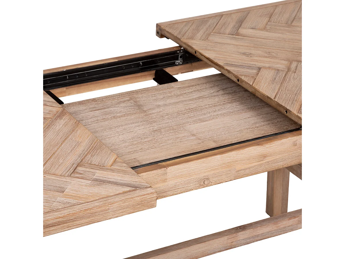 Table à manger extensible en bois d'acacia et motifs chevrons - Longueur 180 x Profondeur 90 x Hauteur 76 cm