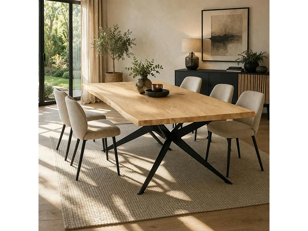 Table extensible chêne blanc bords naturels pied graphique 220 cm PALERME