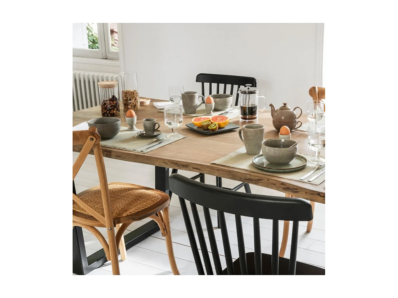 Table à manger rectangulaire en Bois d'Acacia avec pieds en métal - Longueur 200 x Profondeur 100 x Hauteur 76 cm