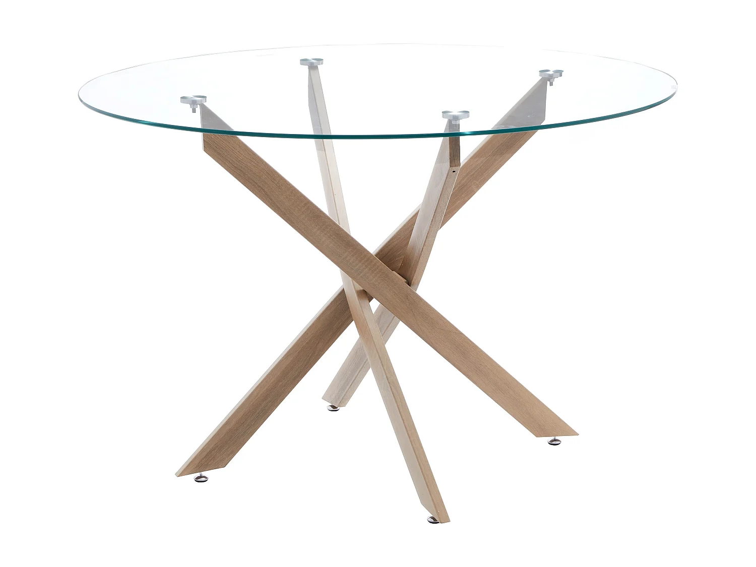 Table de salle à manger ronde avec plateau en verre et pieds en métal coloris Cambrian - Hauteur 75 x Diamètre 110 cm