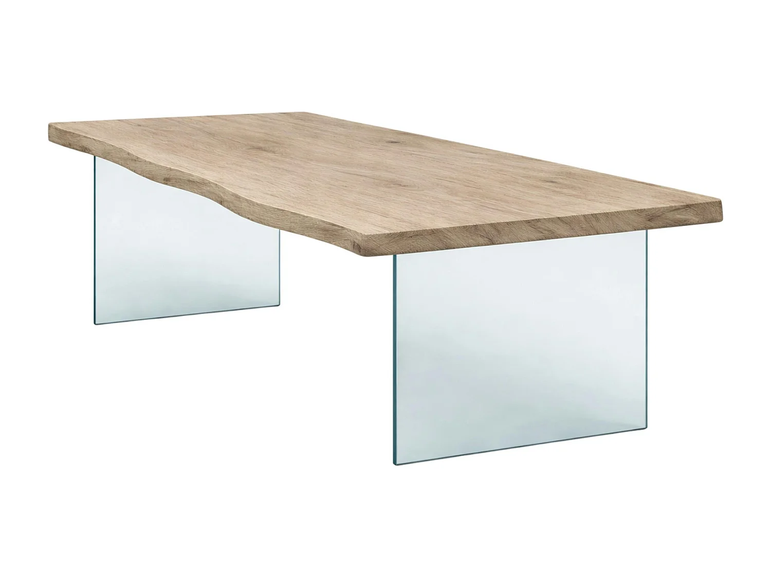 Table extensible chêne grisé bords naturels pieds verre 220 cm PALERME
