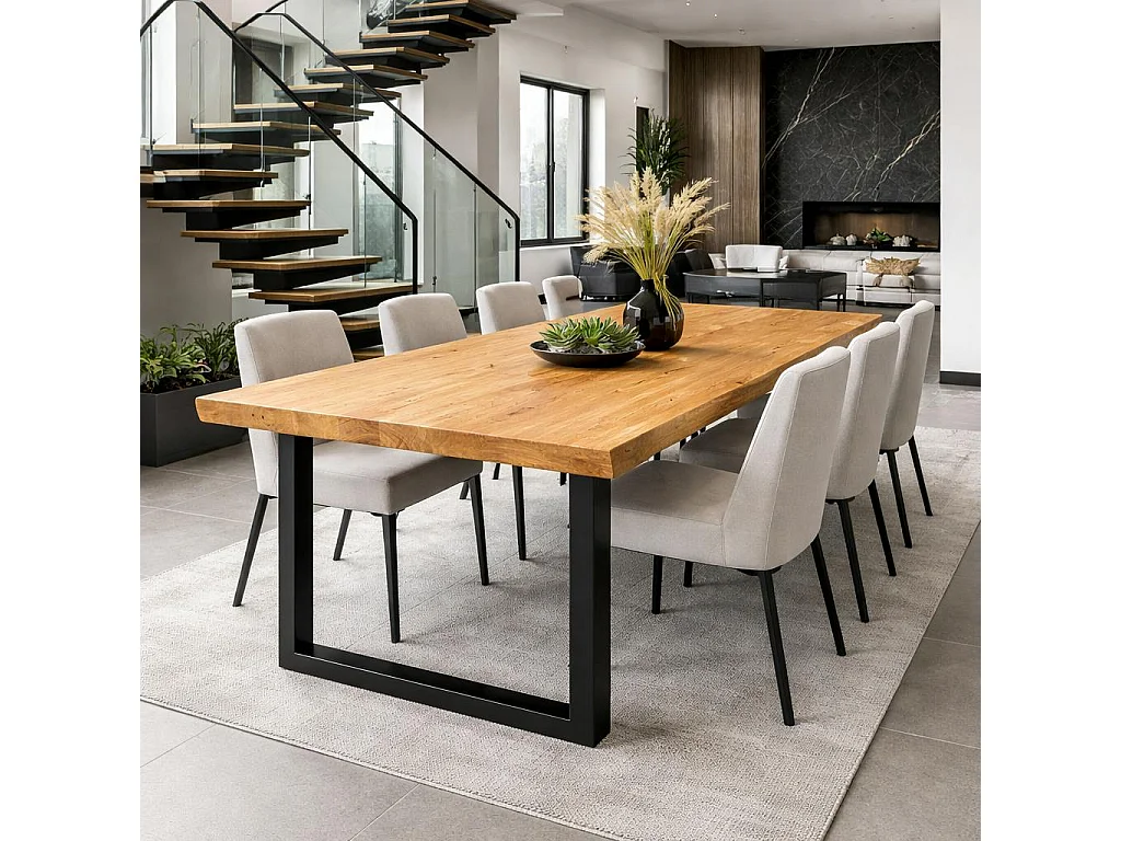 Table extensible chêne huilé bords naturels pieds en U 200 cm PALERME