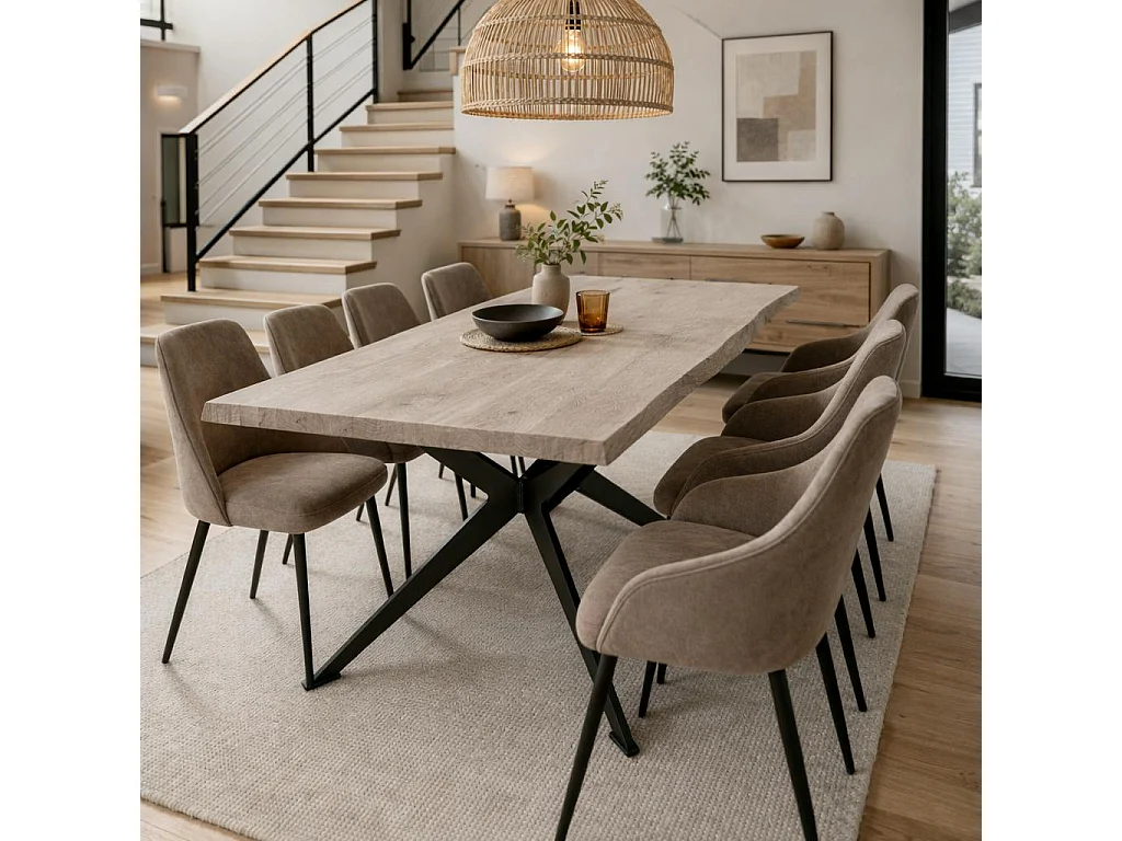 Table extensible chêne grisé bords naturels pied graphique 220 cm PALERME