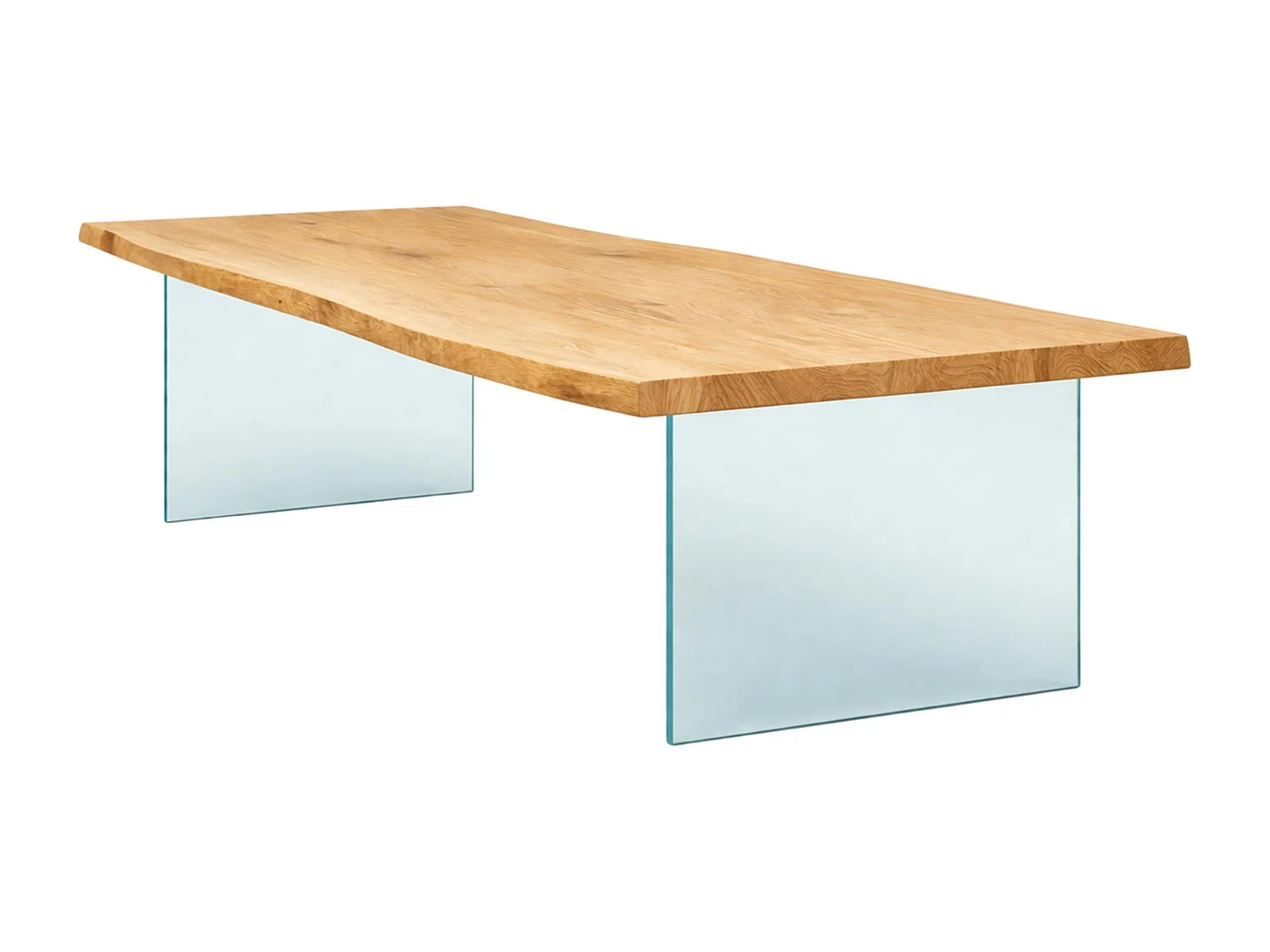 Table extensible chêne huilé bords naturels pieds verre 200 cm PALERME