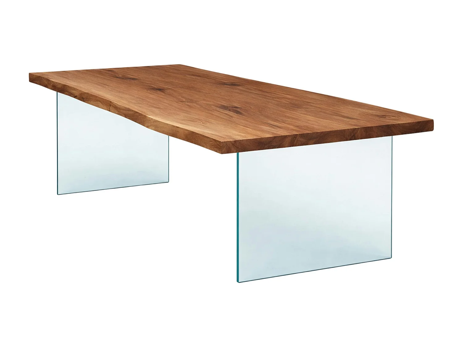 Table extensible chêne brun bords naturels pieds verre 240 cm PALERME