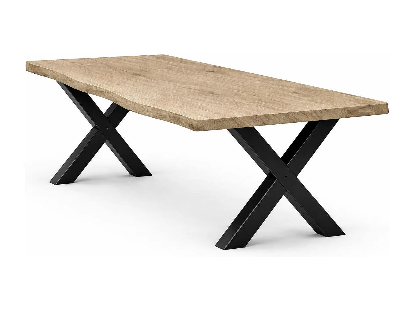 Table extensible chêne grisé bords naturels pieds en X 240 cm PALERME