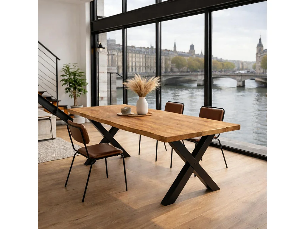 Table extensible chêne huilé bords naturels pieds en X 240 cm PALERME