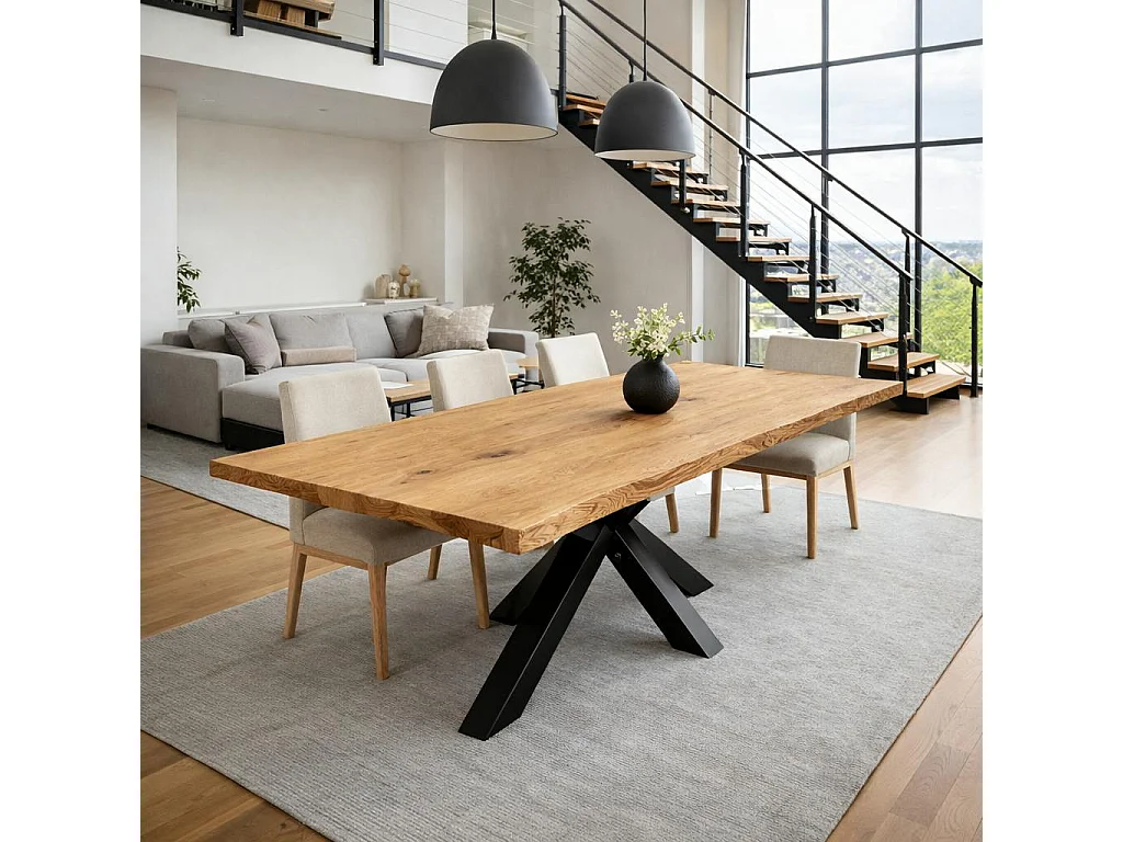 Table extensible chêne huilé bords naturels pied noir 180 cm PALERME