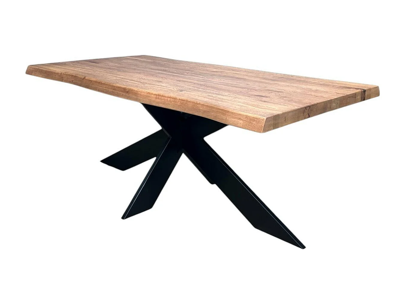 Table extensible chêne brun bords naturels pied noir fin 200 cm PALERME