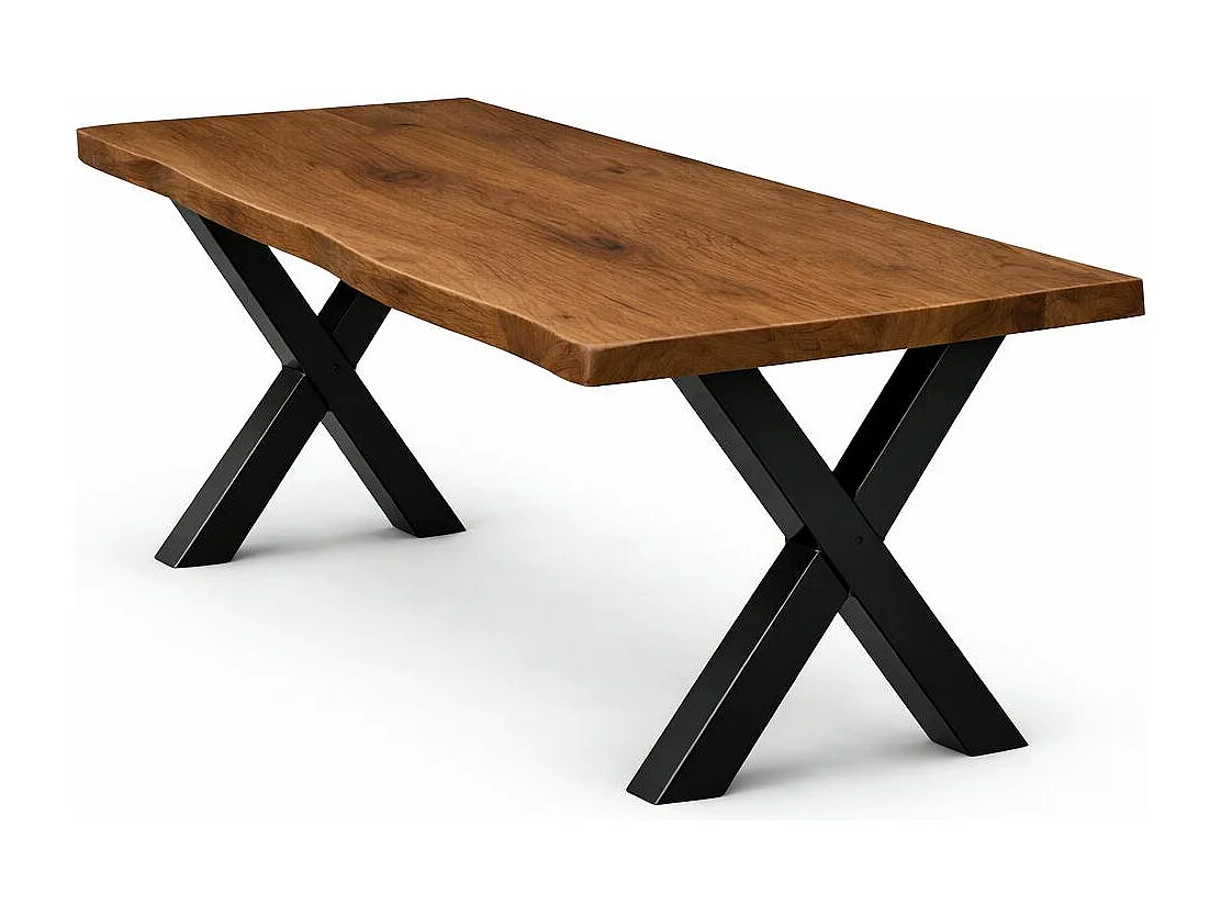 Table extensible chêne brun bords naturels pieds en X 240 cm PALERME