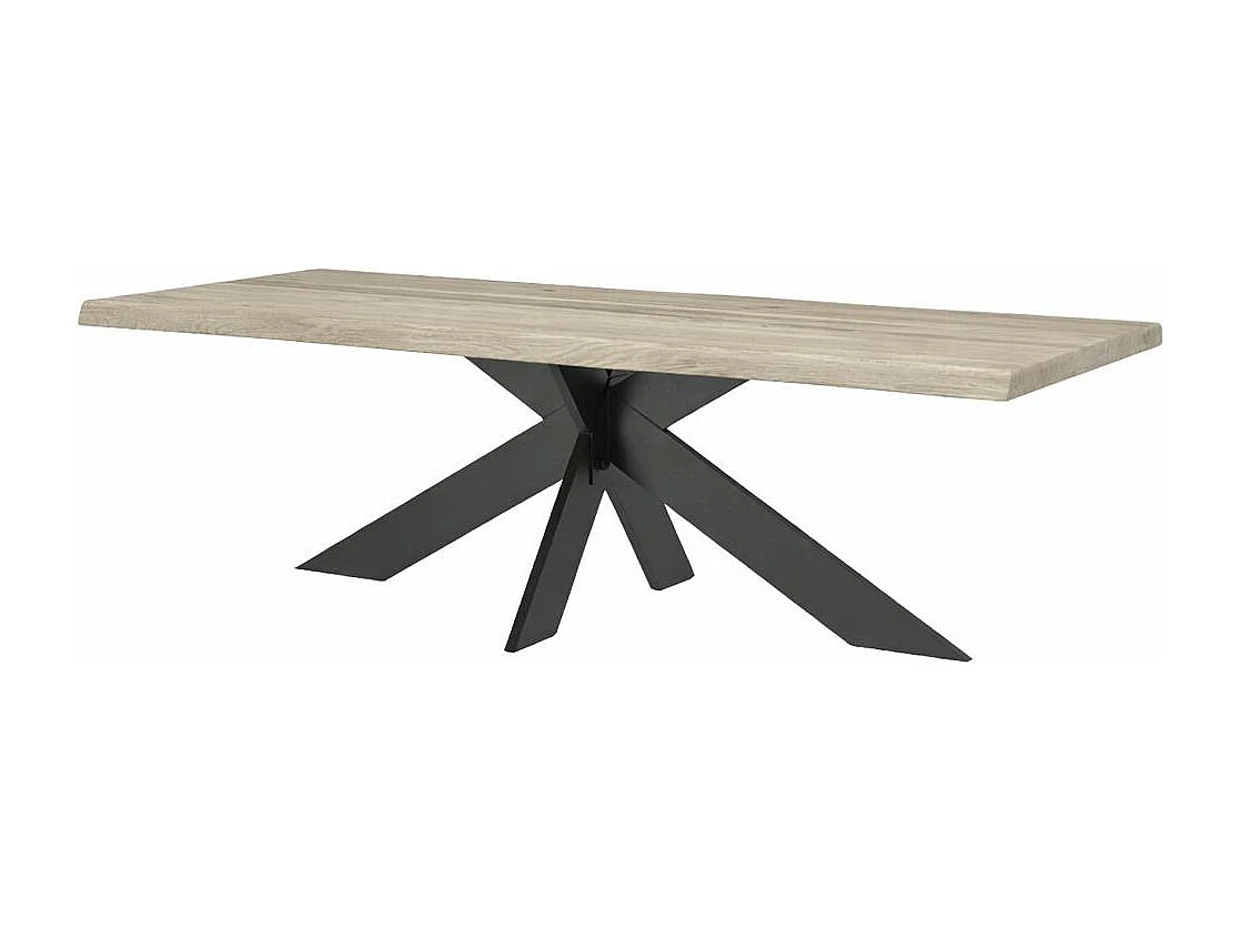 Table extensible chêne grisé bords naturels pied noir fin 200 cm PALERME