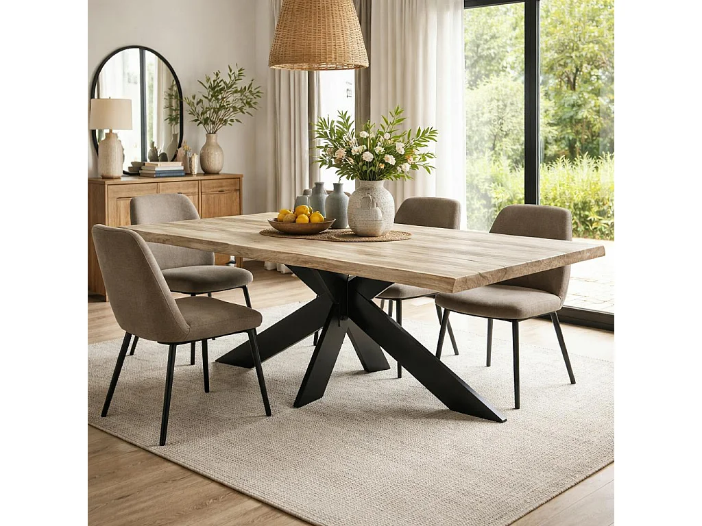 Table extensible chêne grisé bords naturels pied noir fin 240 cm PALERME