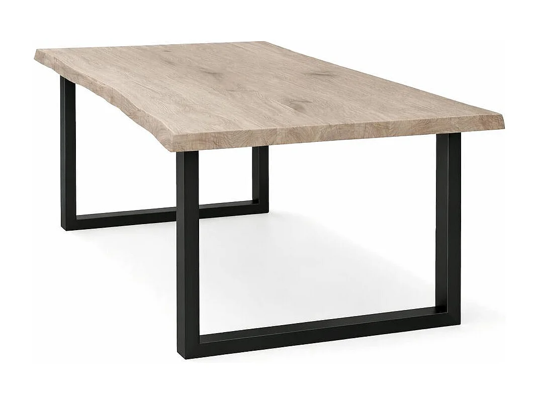 Table extensible chêne grisé bords naturels pieds en U 200 cm PALERME