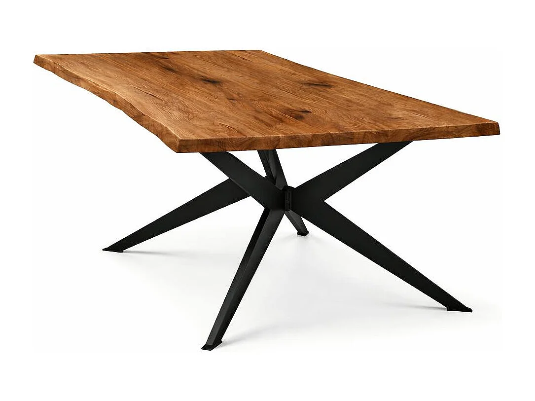 Table extensible chêne brun bords naturels pied graphique 240 cm PALERME