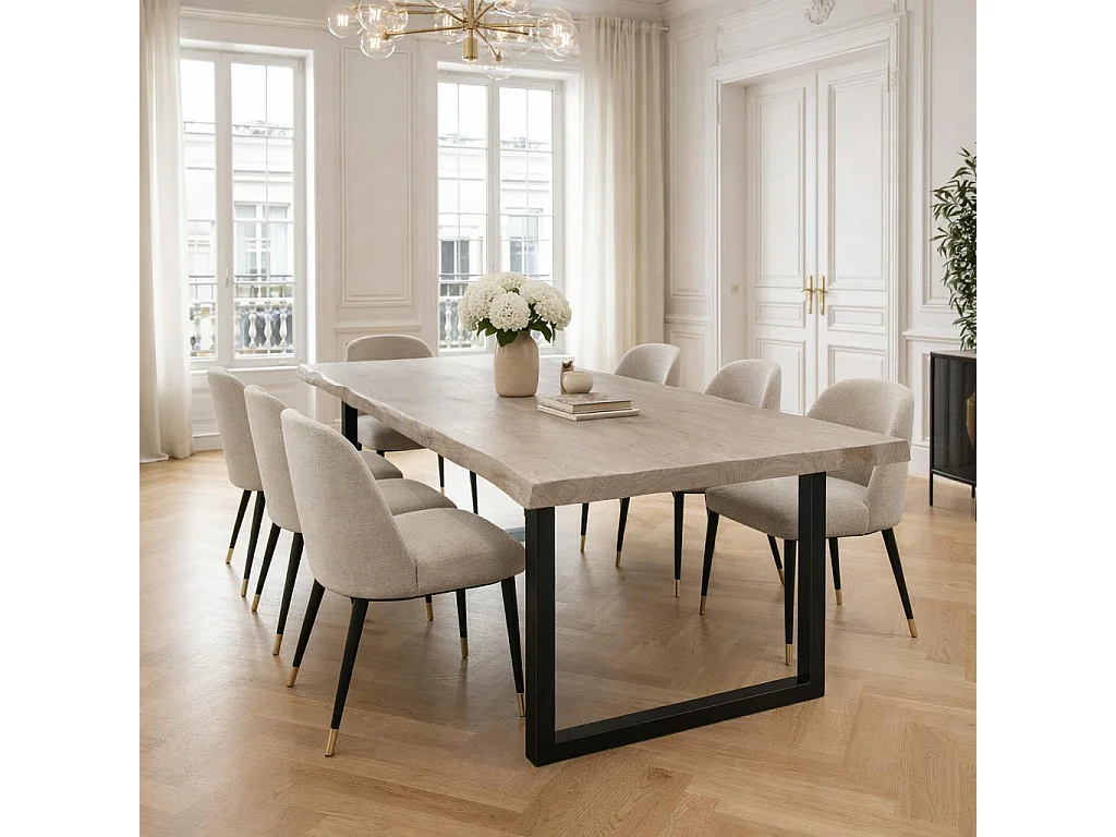 Table extensible chêne grisé bords naturels pieds en U 220 cm PALERME