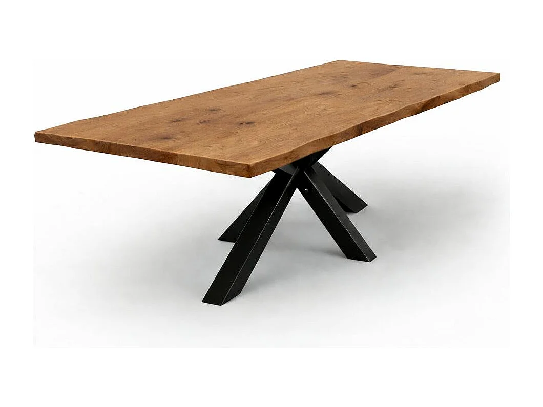 Table extensible chêne brun bords naturels pied noir 220 cm PALERME