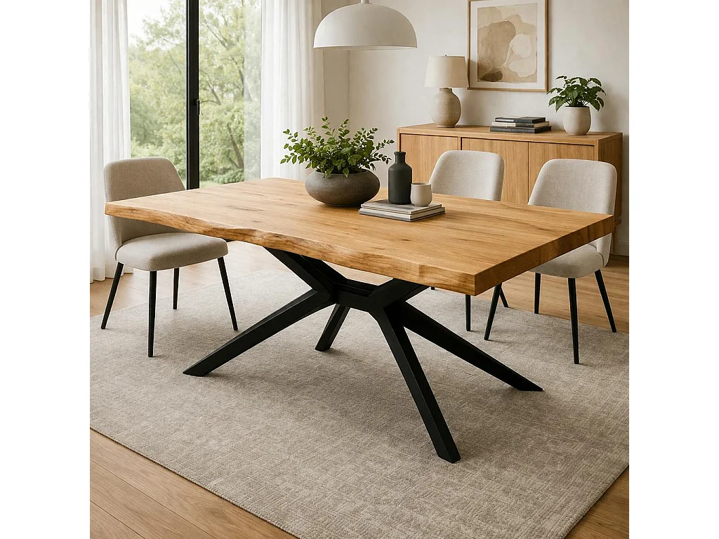 Table extensible chêne huilé bords naturels pied graphique 200 cm PALERME