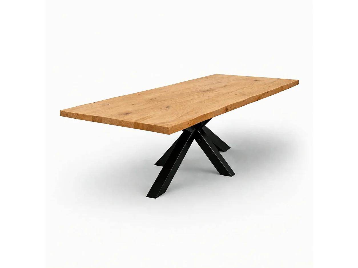 Table extensible chêne huilé bords naturels pied noir 240 cm PALERME