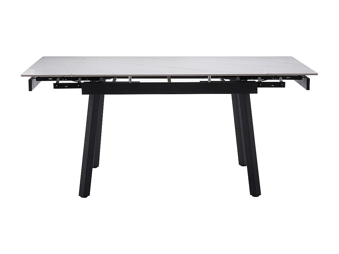 Table de salle à manger extensible avec plateau effet marbre blanc et pieds en métal noir - Longueur 120-180 x Profondeur 85 x Hauteur 77 cm