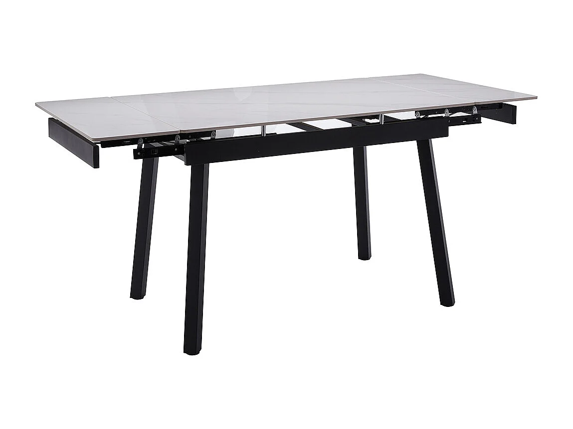Table de salle à manger extensible avec plateau effet marbre blanc et pieds en métal noir - Longueur 120-180 x Profondeur 85 x Hauteur 77 cm