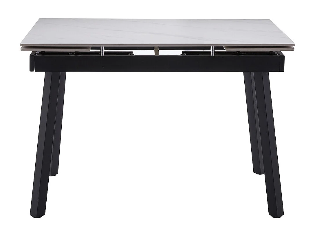 Table de salle à manger extensible avec plateau effet marbre blanc et pieds en métal noir - Longueur 120-180 x Profondeur 85 x Hauteur 77 cm