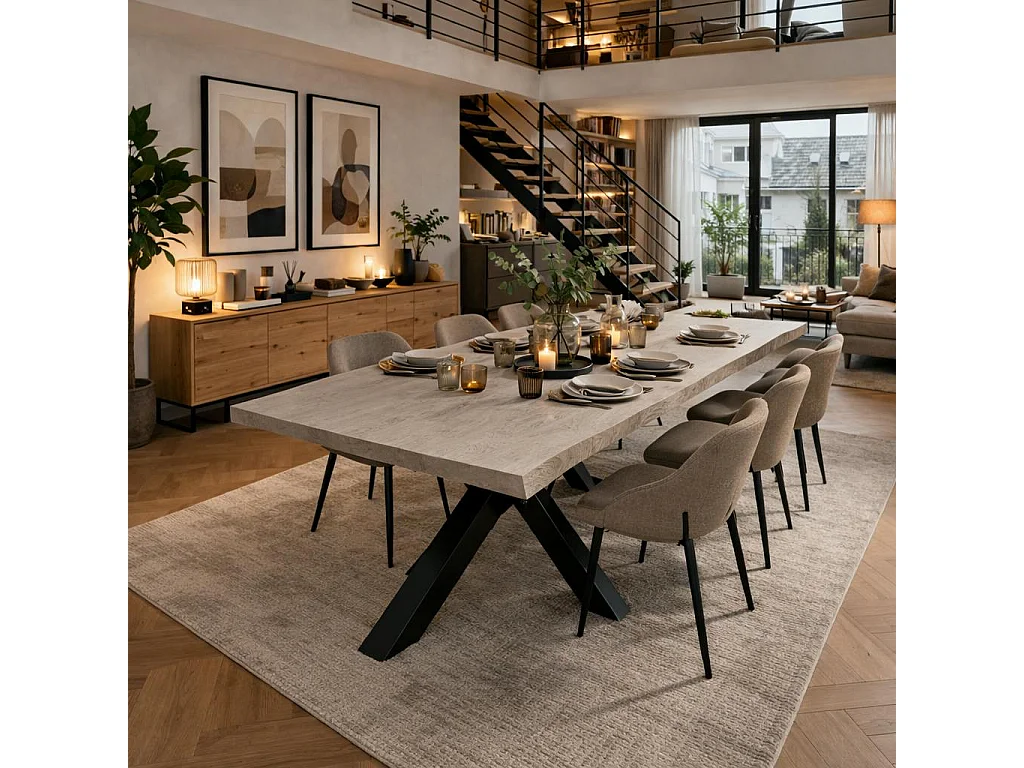 Table extensible chêne grisé bords naturels pied noir 240 cm PALERME