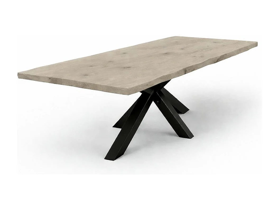 Table extensible chêne grisé bords naturels pied noir 220 cm PALERME