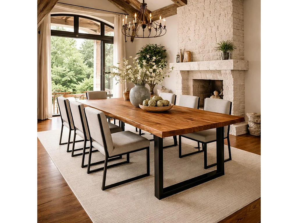 Table extensible chêne brun bords naturels pieds en U 240 cm PALERME