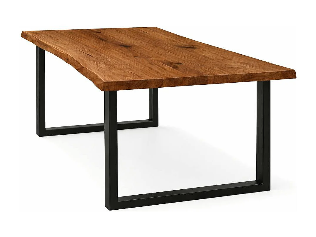 Table extensible chêne brun bords naturels pieds en U 240 cm PALERME