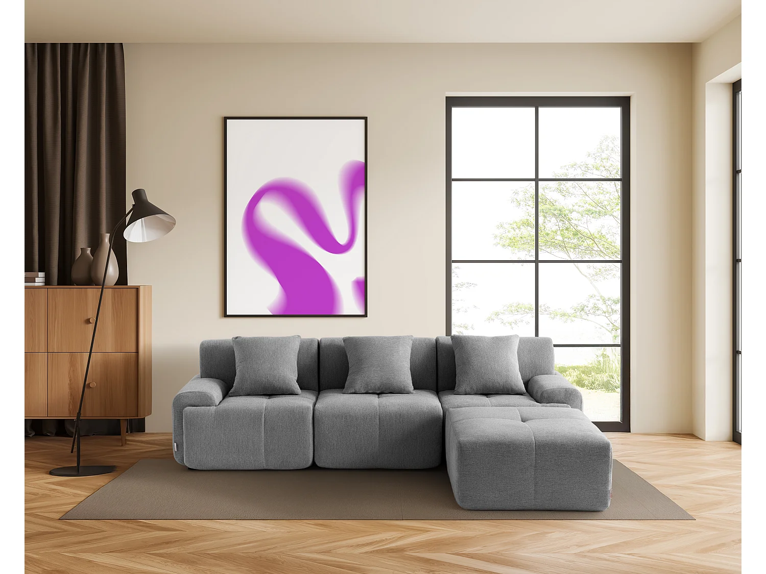 Canapé d'angle modulaire MILYSOFA SOFAMOUS 3 places avec méridienne Tissu chenille Gris minéral