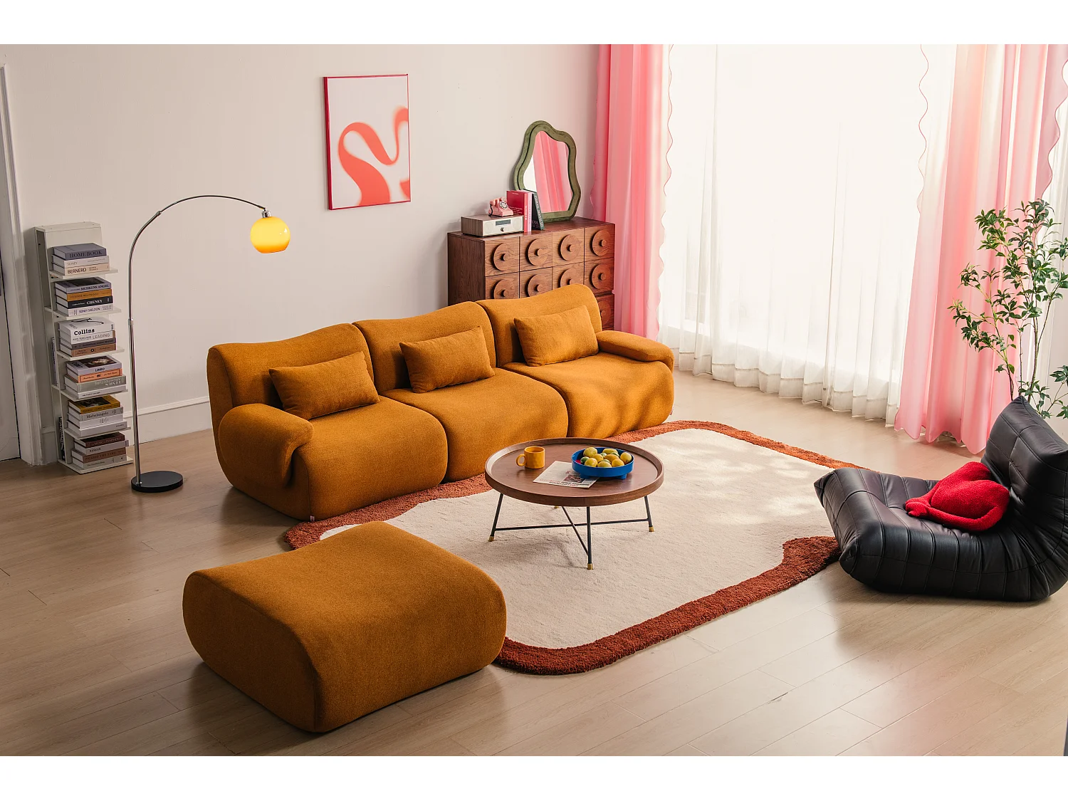 Canapé d'angle modulaire MILYSOFA SOFATIME 3 places avec méridienne tissu fine bouclette Brun cannelle