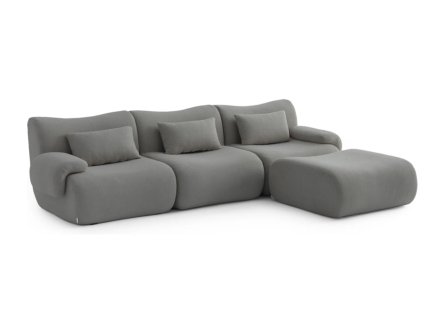 Canapé d'angle modulaire MILYSOFA SOFATIME 3 places avec méridienne tissu fine bouclette Gris nuage