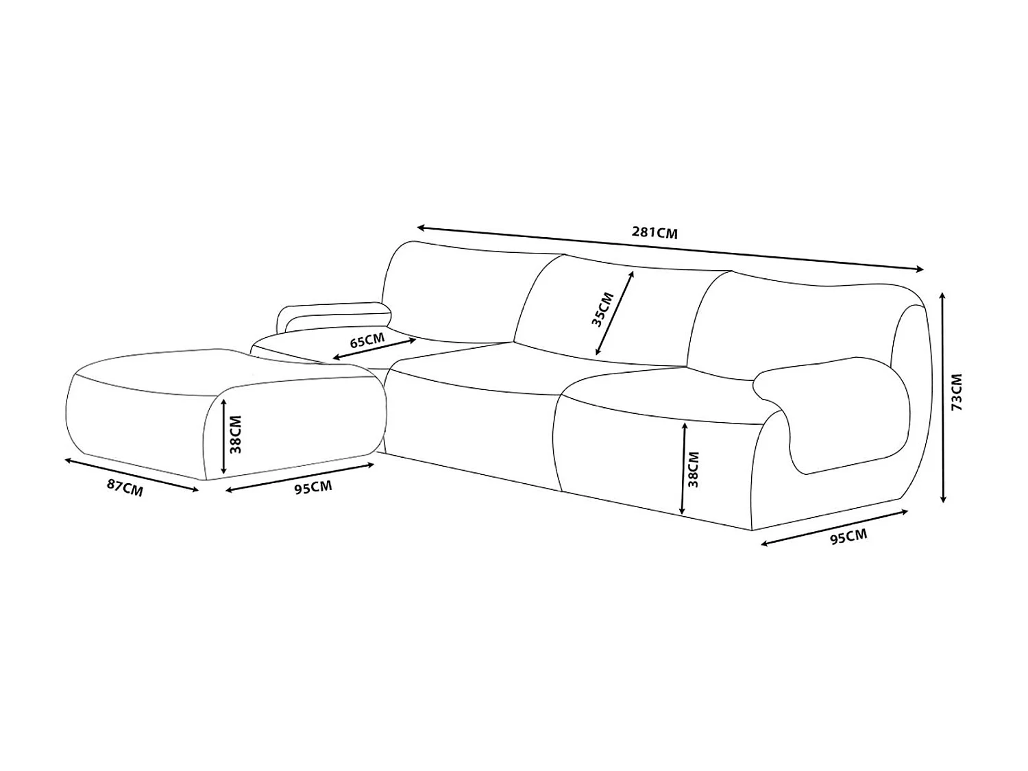 Canapé d'angle modulaire MILYSOFA SOFATIME 3 places avec méridienne tissu fine bouclette Gris nuage