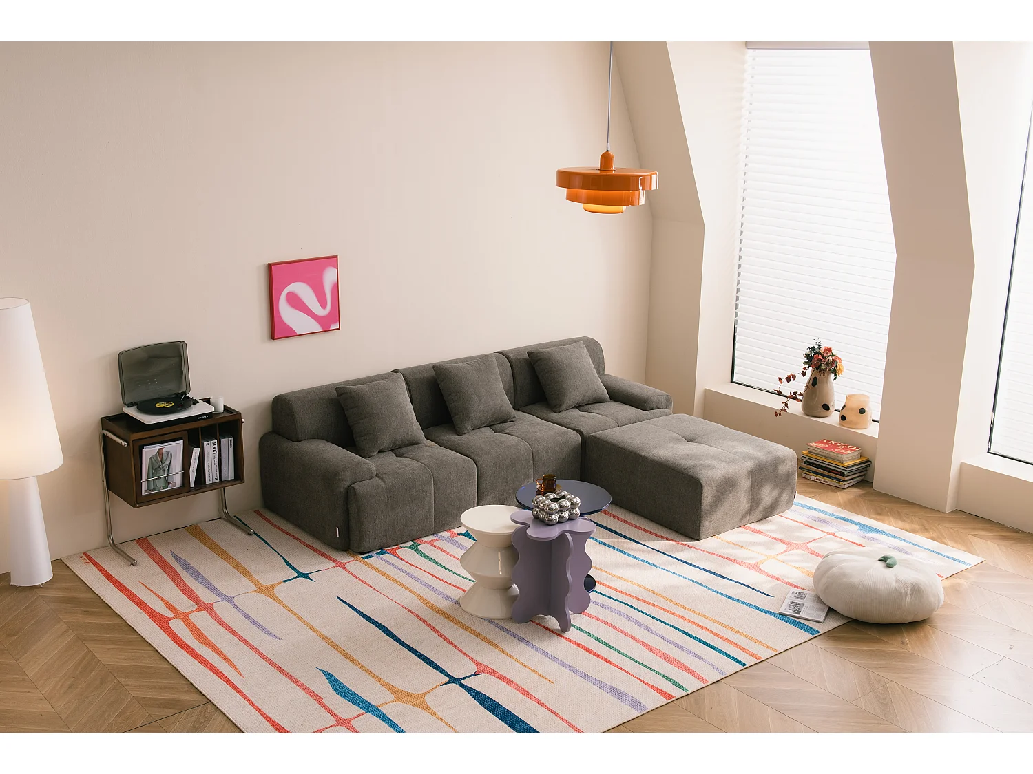 Canapé d'angle modulaire MILYSOFA SOFAMOUS 3 places avec méridienne tissu chenille Brun cendré