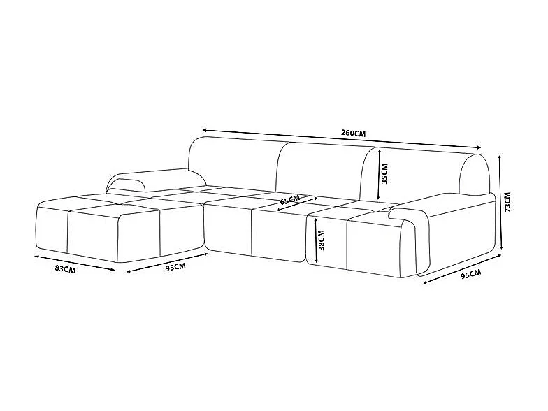 Canapé d'angle modulaire MILYSOFA SOFAMOUS 3 places avec méridienne Tissu chenille Beige sable