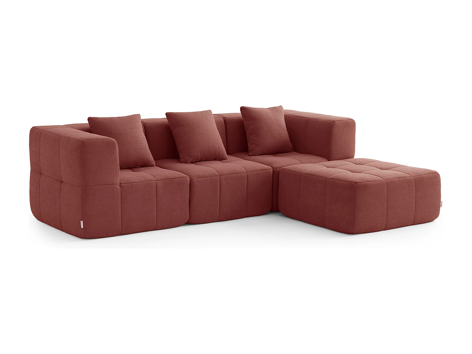 Canapé d'angle modulaire MILYSOFA SOFABULOUS 3 places avec méridienne Tissu fine bouclette Rouge terracotta